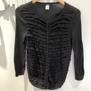J. Crew ruffle crewneck button cardigan - cotton+wool, black